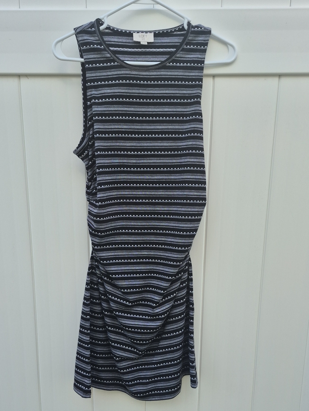 LOFT Striped Sleeveless Midi Dress in Black and Light Gray